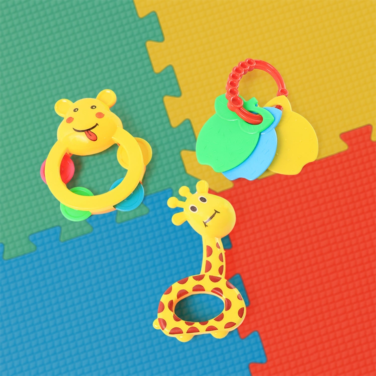 3 Pcs Set Colorful Animal Shape Baby Rattle Toy 3 Pcs Set Colorful Animal Shape Baby Rattle Toy